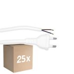 Multipack 25x Noxion Euro Cable de alimentación - C7 Europlug + Extremos abiertos - Blanco 2m - 2 pole 0,75mm2